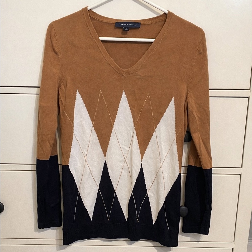 Tommy Hilfiger Camel, Navy & Cream Argyle Knit Sweater